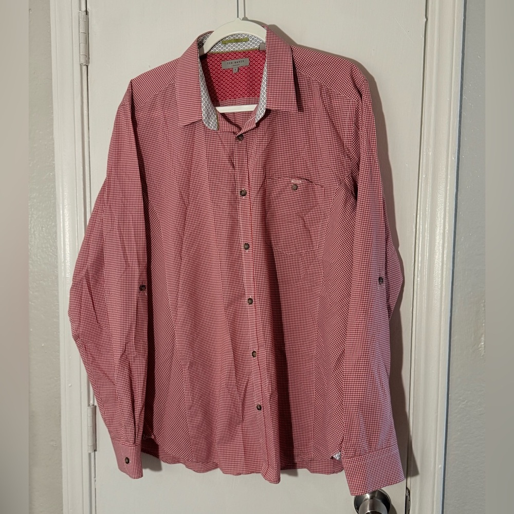 Ted Baker Red Checkered Button-Up Shirt Size 6